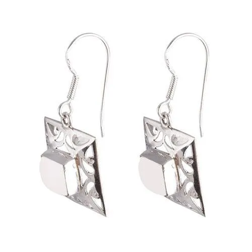 Rainbow Moonstone Jali Silver Earring