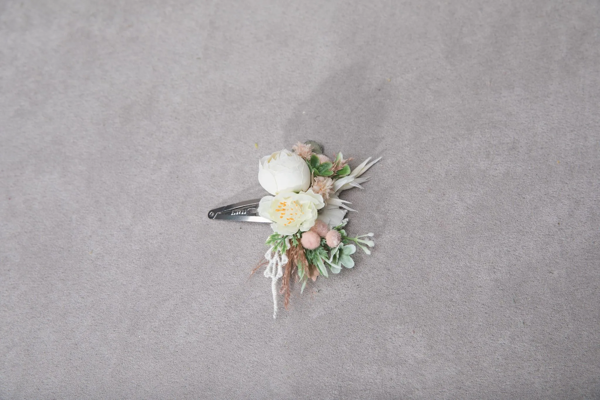 Romantic pastel flower set Bridal set Ivory Flower girl hair clip Boutonniere Flower corsage for groom Wedding belt Blush and peach