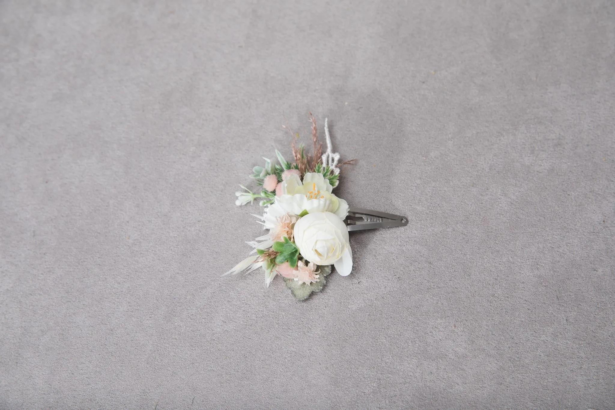 Romantic pastel flower set Bridal set Ivory Flower girl hair clip Boutonniere Flower corsage for groom Wedding belt Blush and peach