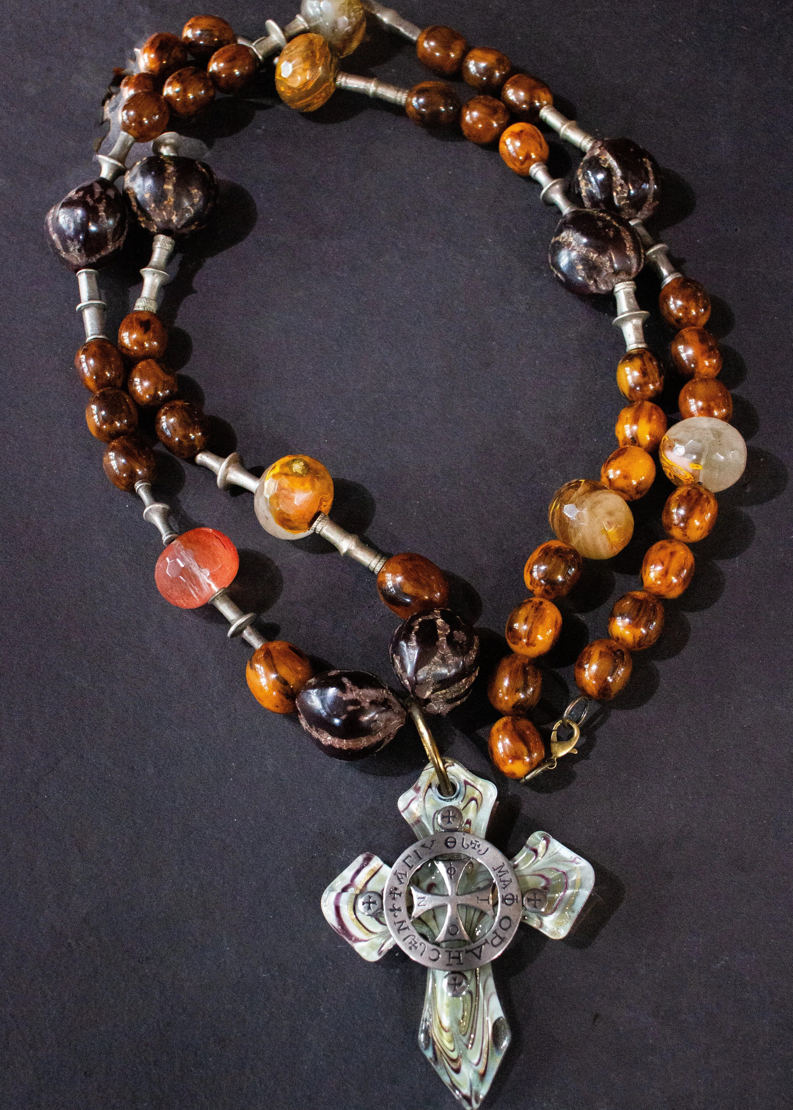 Rosary of the Woodhull Hedges in Amber and Carnelian