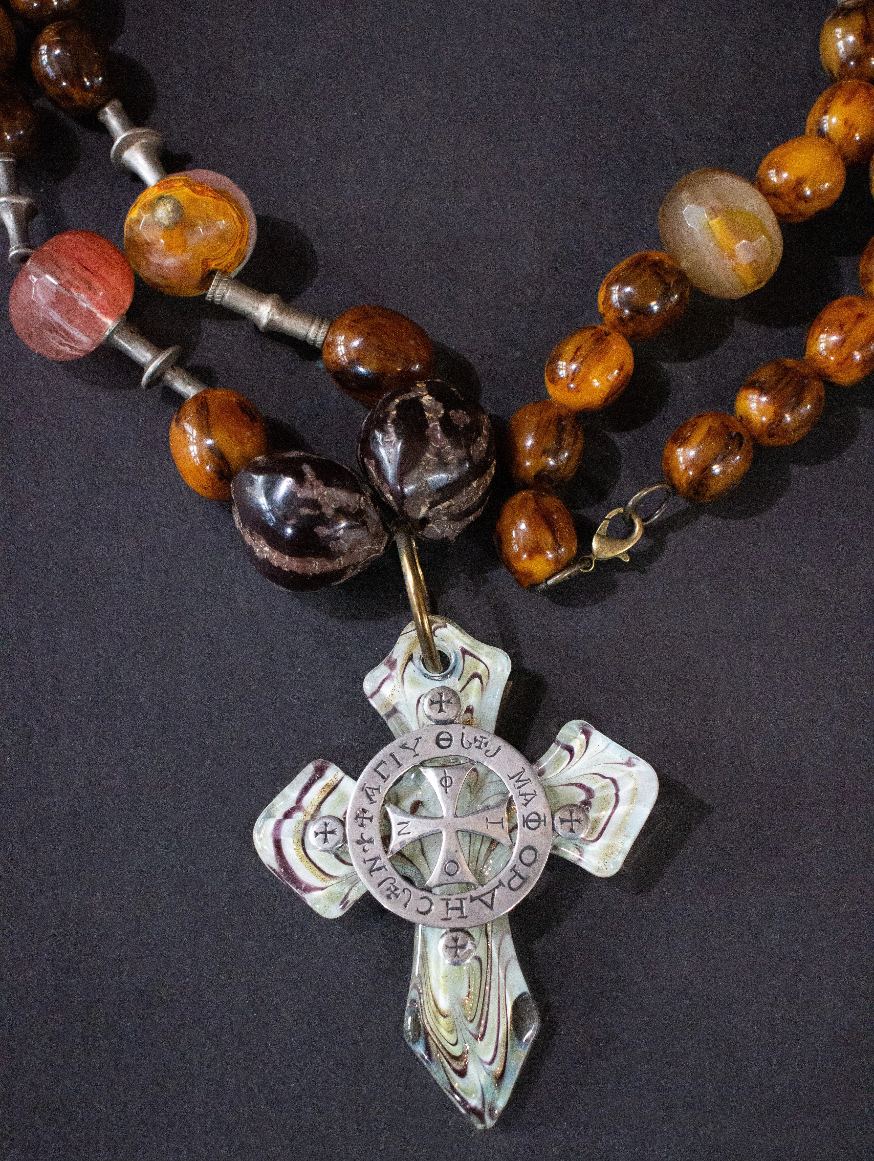 Rosary of the Woodhull Hedges in Amber and Carnelian