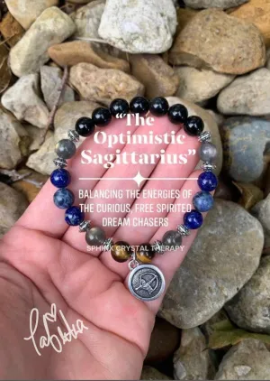 Sagittarius Energy - Zodiac Horoscope " The Optimistic Sagittarius " November December Birthday - Crystal Healing Quality Gemstone Bracelet