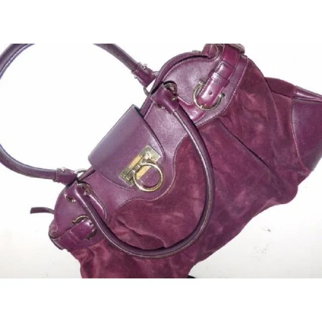 Salvatore Ferragamo Vintage Pursesdesigner Purses Deep Purple Suedeleather Satchel