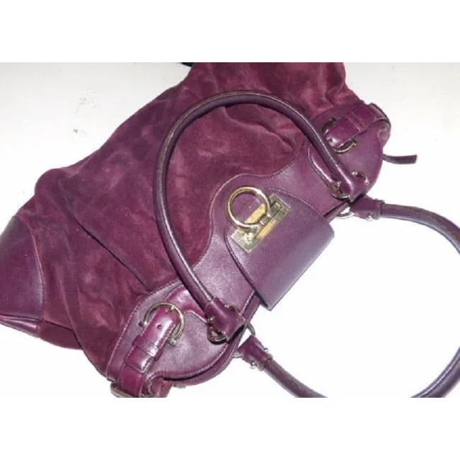 Salvatore Ferragamo Vintage Pursesdesigner Purses Deep Purple Suedeleather Satchel