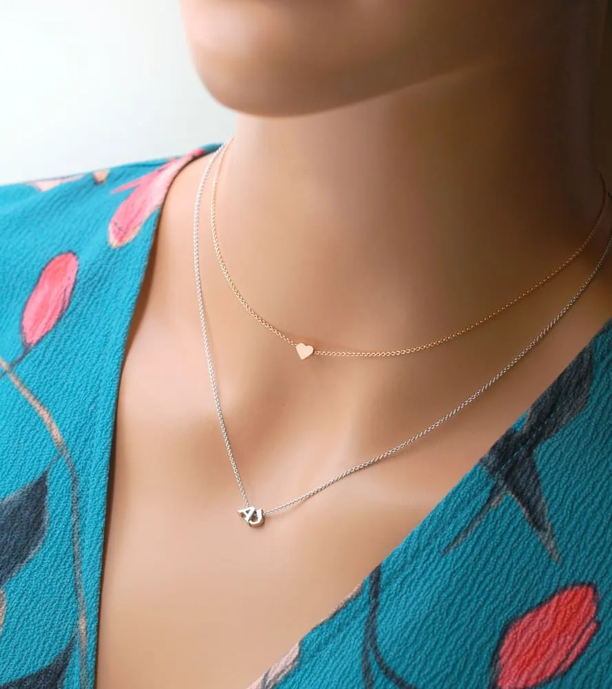 Solid 14k Gold Heart Necklace add Diamond or Initial, Real Gold Heart Necklace