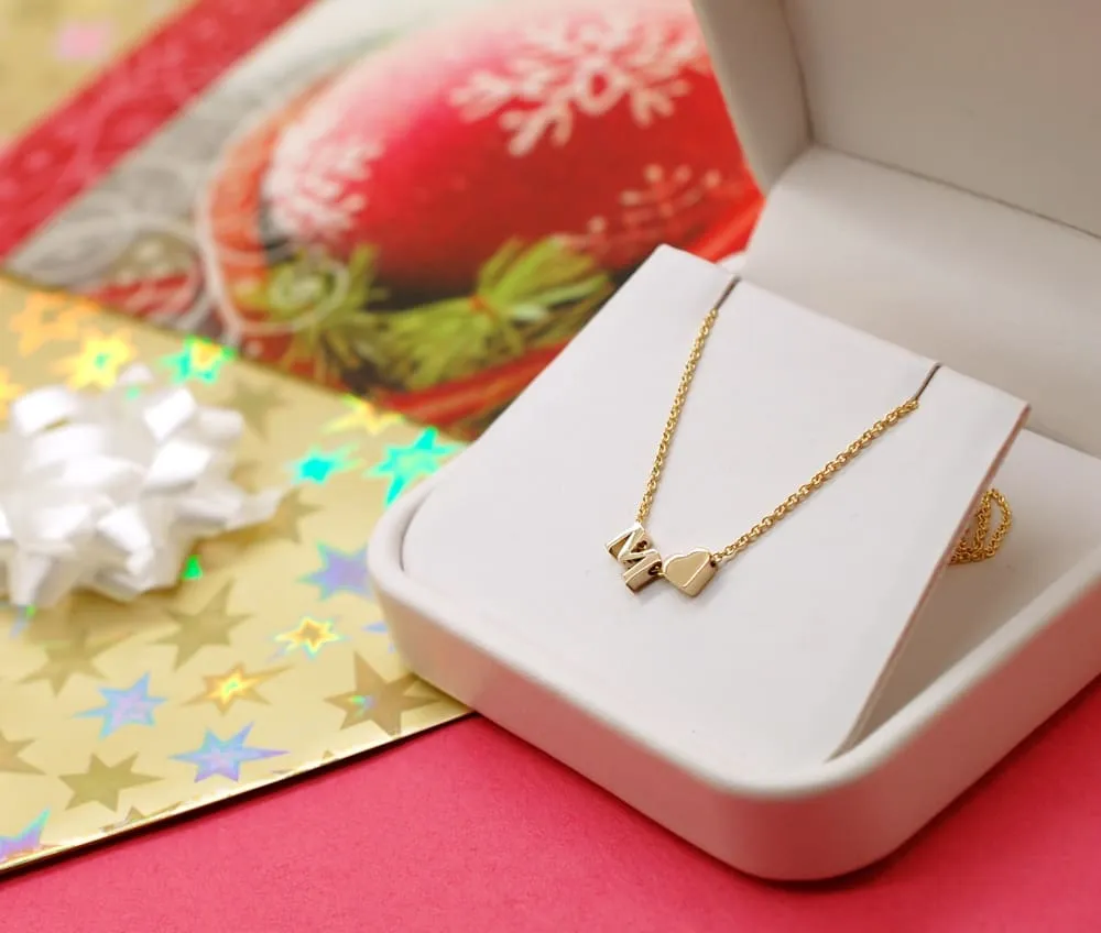 Solid 14k Gold Heart Necklace add Diamond or Initial, Real Gold Heart Necklace