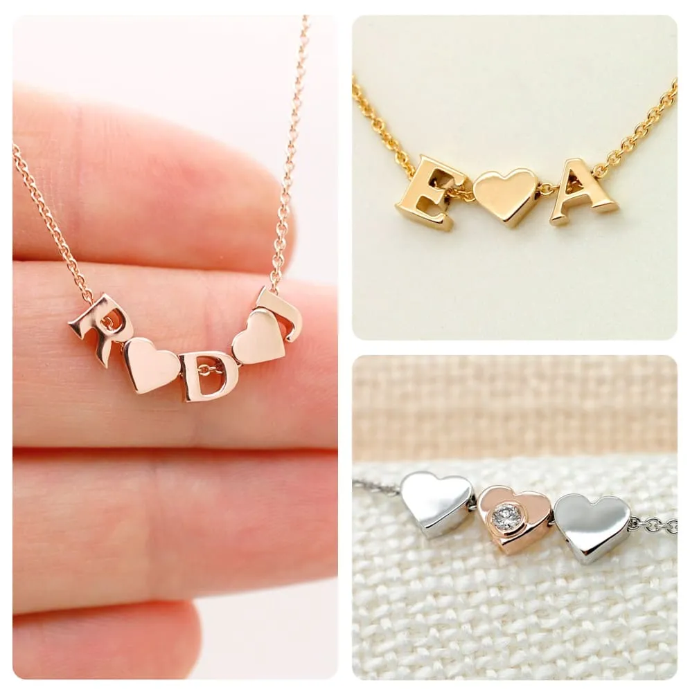 Solid 14k Gold Heart Necklace add Diamond or Initial, Real Gold Heart Necklace