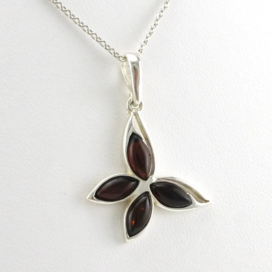 Sterling Silver Cherry Amber Butterfly Necklace