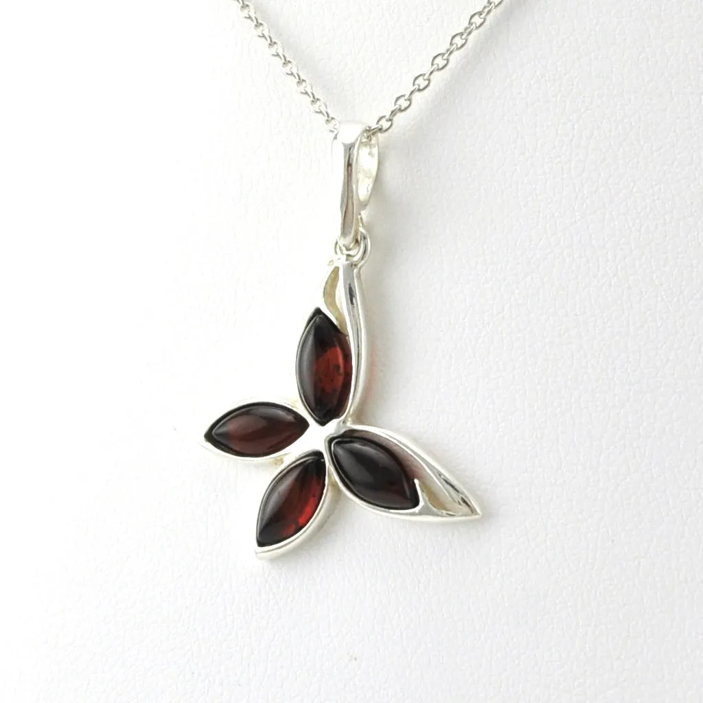 Sterling Silver Cherry Amber Butterfly Necklace