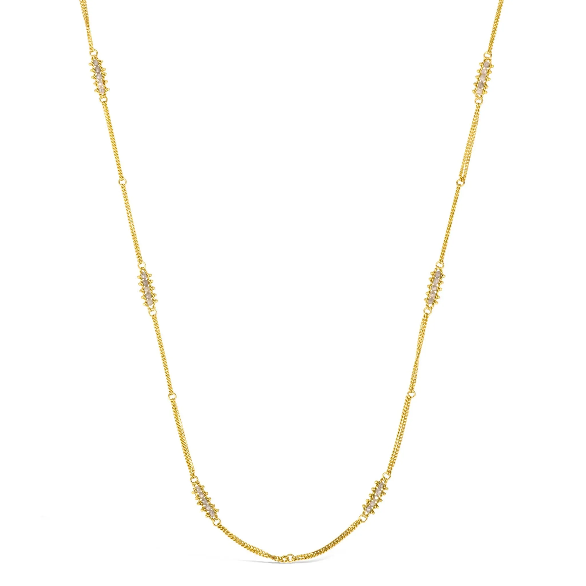 Textile Station Necklace in Silver Diamond